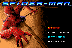 Spiderman title screen for GameBoy Advance
